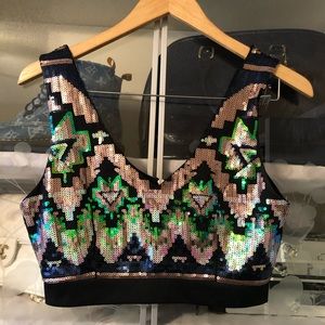 Size medium Tribal print sequins crop top